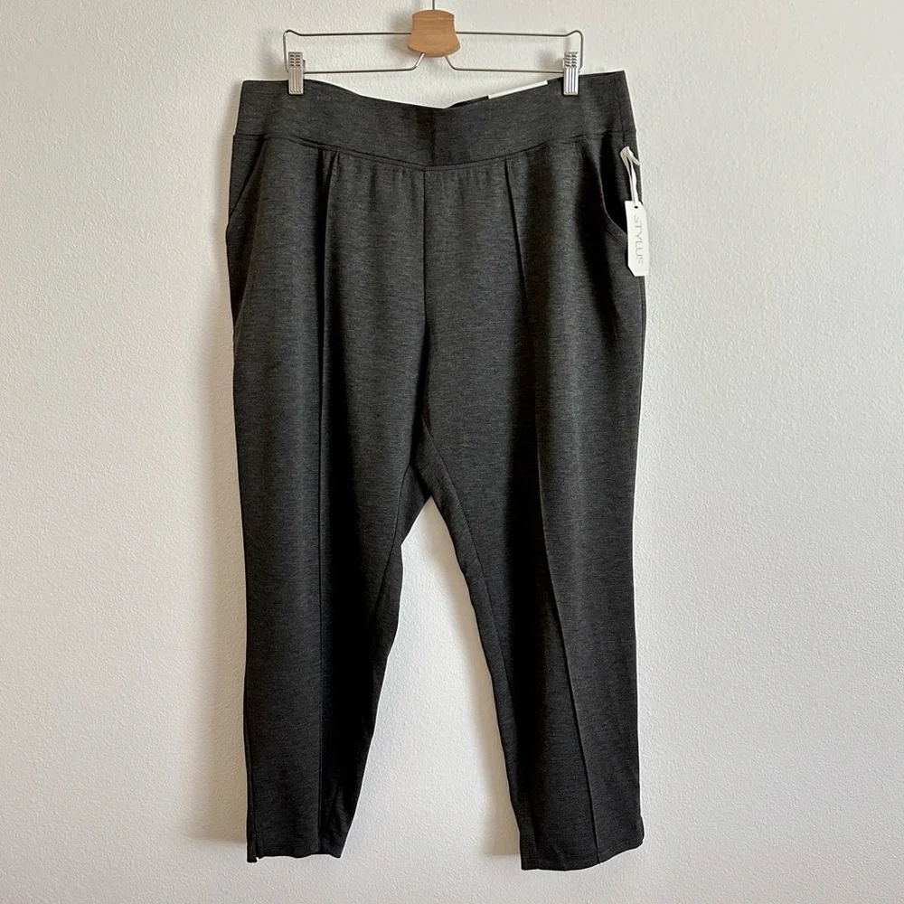 STYLUS Charcoal Gray Ponte Knit Mid-Rise Ankle Slit Jogger Pants Size 1X